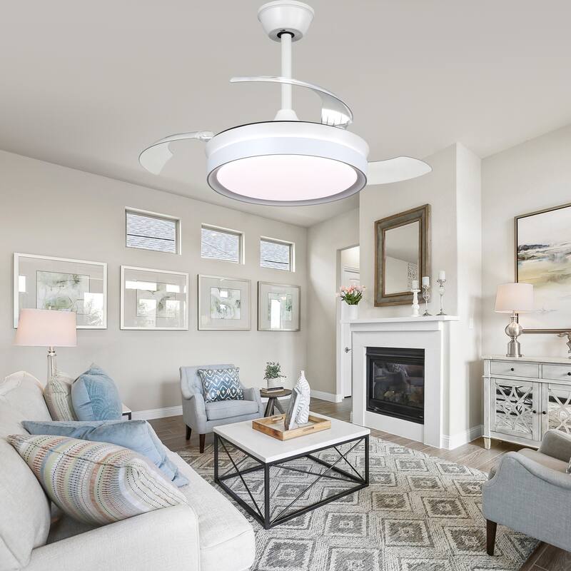 Cusp Barn 36 Inch Retractable Ceiling Fan with Lights, Modern 6 Speeds Silent DC Motor Fandelier Ceiling Fan for Bedroom