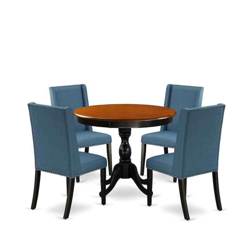 HomeStock 5-Piece Black and Cherry Finish Solid Wood Top Dining table with 4 Chairs