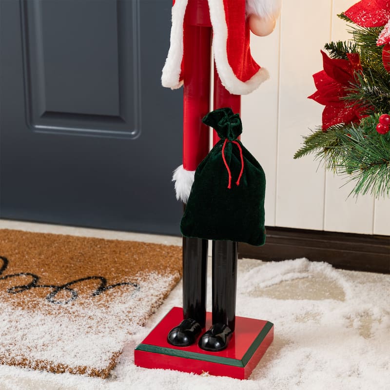 Glitzhome 42"H Wooden Santa Claus with Christmas Tree Nutcracker Figurine
