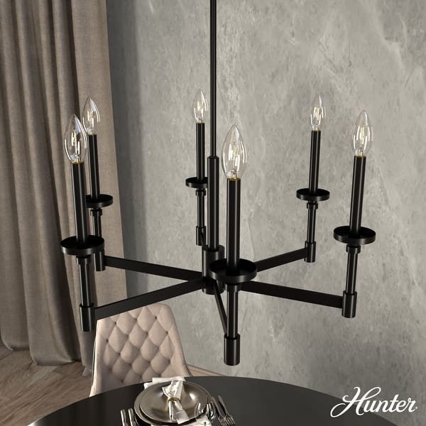 slide 2 of 18, Hunter Briargrove Candle Chandelier - Entry, Dining Room - Glam, Transitional, Modern 6 - Light - 6-Light Black