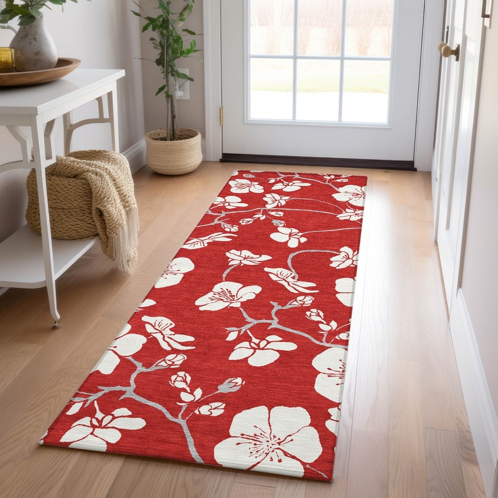 Machine Washable Indoor/ Outdoor Calm Floral Chantille Rug