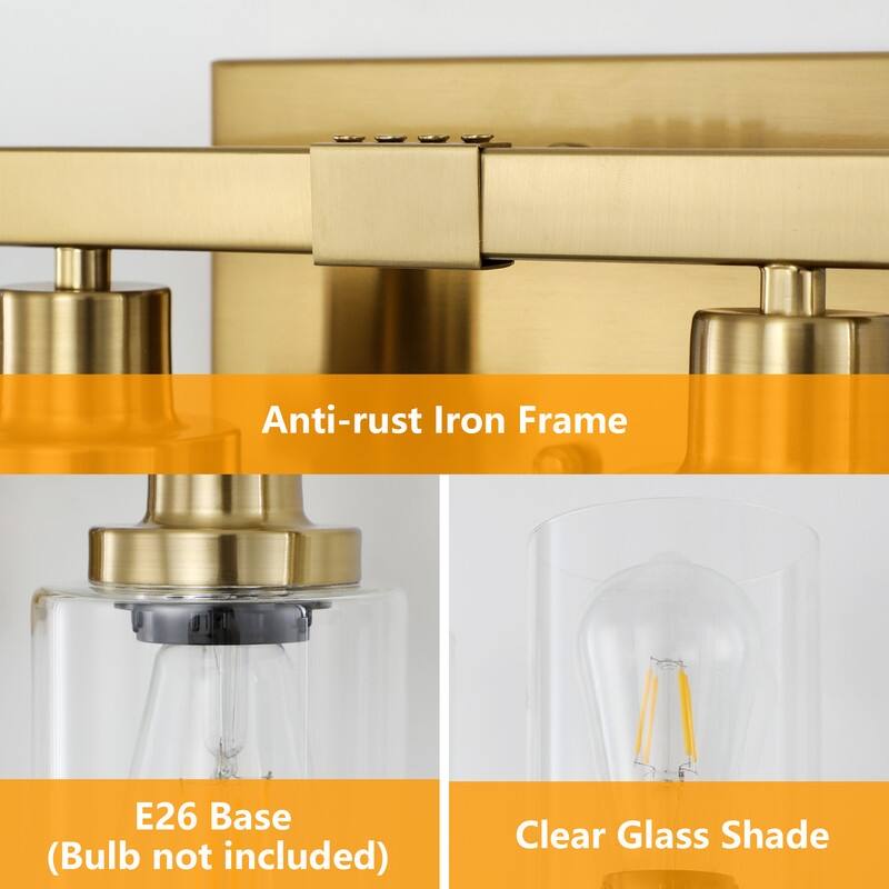 Bathroom Vanity Light With Clear Glass Shades For Vanity Mirror, Bathroom, Or Hallway