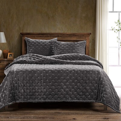HiEnd Accents Stella Solid Color Faux Silk Velvet Romantic Modern Rustic 1 Piece Quilt