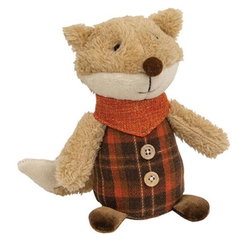 Plush Plaid Fox Sitter Soft Stuffed Animal Toy Decorative Freestanding Home Accent - N/A