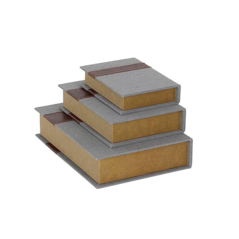 Roche River Decor - Linen Fabric Chevron Patterned or Texxtured Faux Book Storage Box - Set of 3 or 4 Multi-Colored