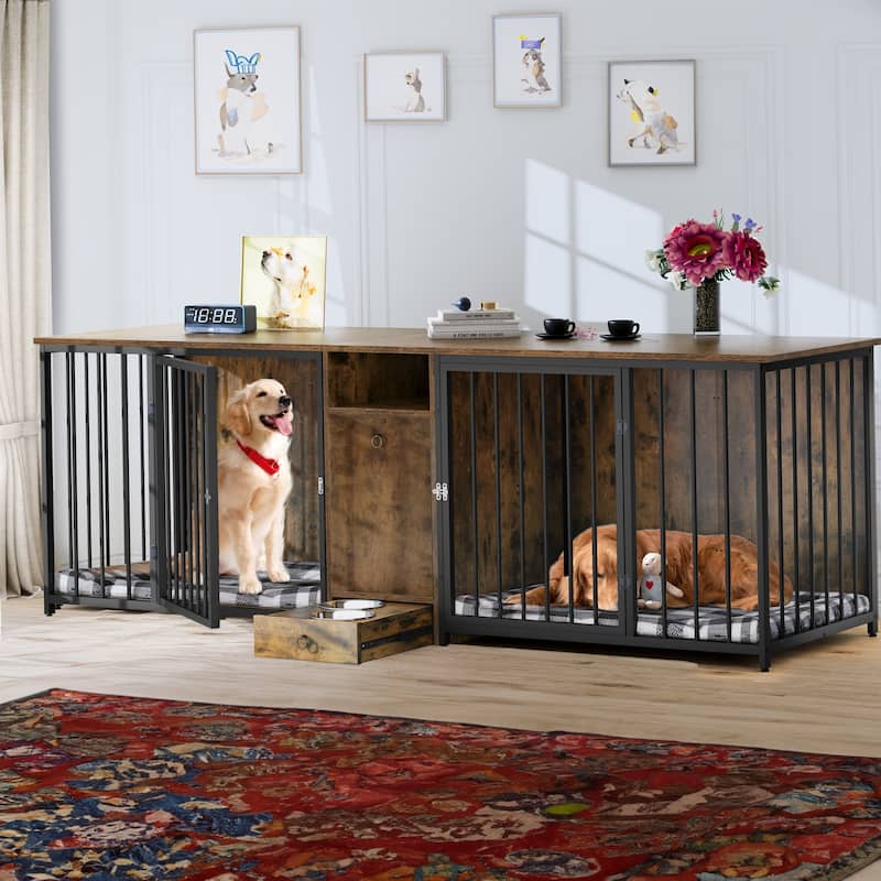 Moasis 3-in-1 Furniture-style Dog Crate Pet Crate with Drawers, TV Stand
