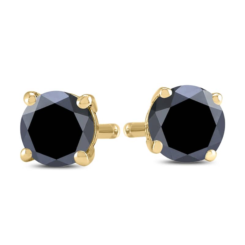 Marquee 3/4 Carat TW Round Black Diamond Solitaire Stud Earrings in 10K Yellow Gold