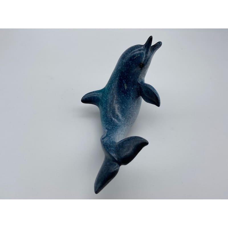 Glazed Pair of 8" Dolphins Figurines - Dark Blue