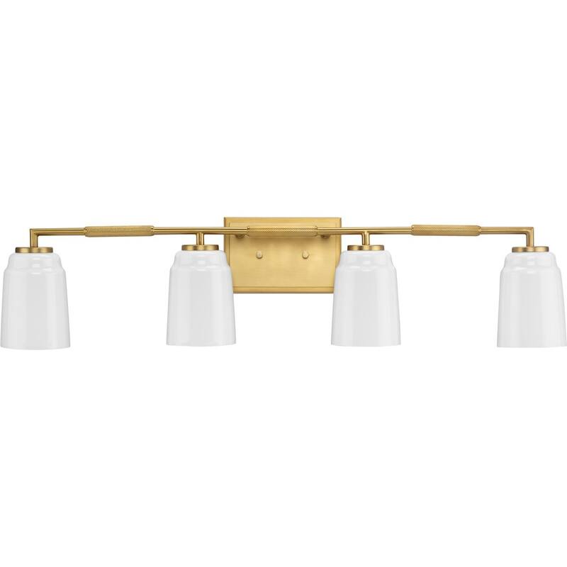 Spenser Collection Four-Light Brushed Gold Industrial Vanity Light - 32.87 in x 5.5 in x 7.62 in - 32.87 in x 5.5 in x 7.62 in