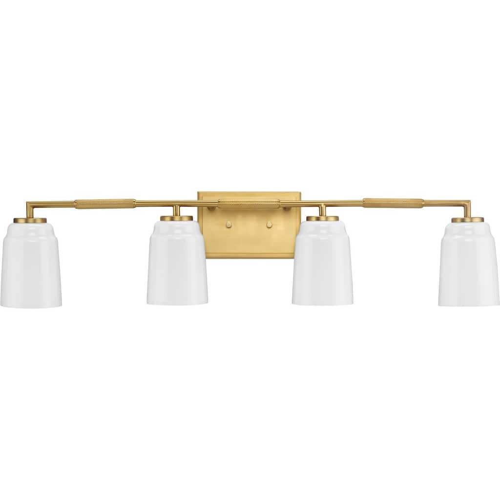 Spenser Collection Four-Light Brushed Gold Industrial Vanity Light - 32.87 in x 5.5 in x 7.62 in