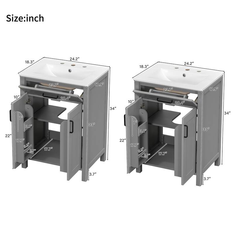 Modern 48" Bathroom Vanity with Ceramic Sink, Soft-Close Doors, Flip Drawer, Double-Layer Door Shelves, Elegant Storage Solution