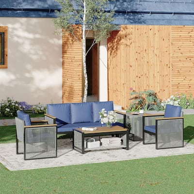 EROMMY Outdoor Patio Furniture Sets - 5/6/7 Piece All-Weather Conversation Sets withTable & Ottoman, Sectional Sofa & Chairs.
