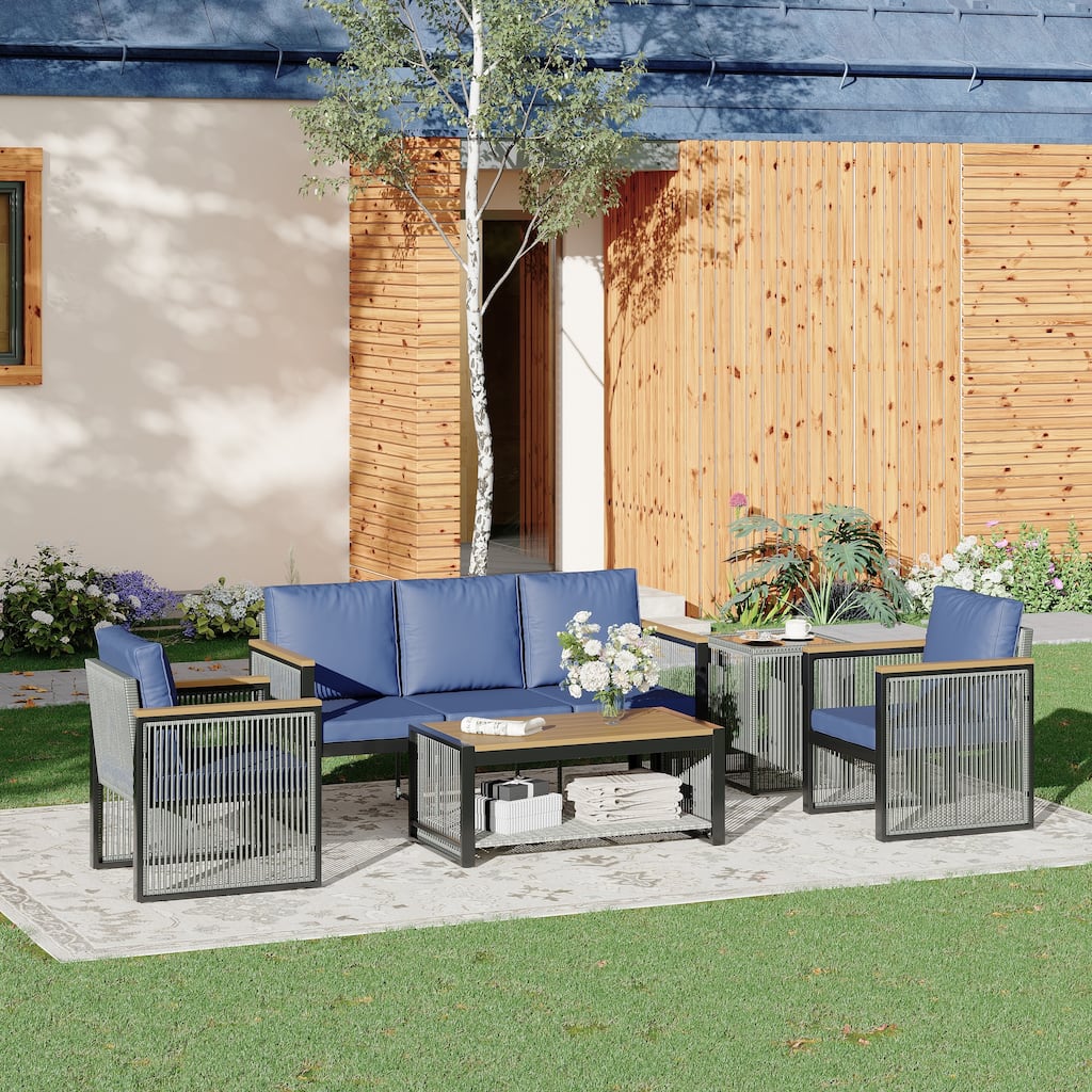 EROMMY Outdoor Patio Furniture Sets - 5/6/7 Piece All-Weather Conversation Sets withTable & Ottoman, Sectional Sofa & Chairs.