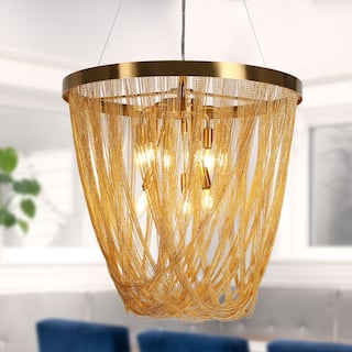 Mid-Century Modern Gold 9-Light Chandelier Empire Aluminum Fringe Design
