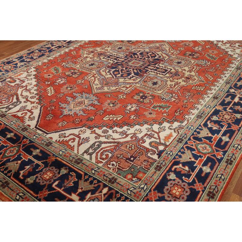 Medallion Heriz Serapi Indian Area Rug Handmade Wool Carpet - 8'11" x 11'10"
