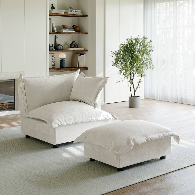 Casual 40"W Oversized Soft Comfy Cloud Chenille Chaise Lounge with Ottoman