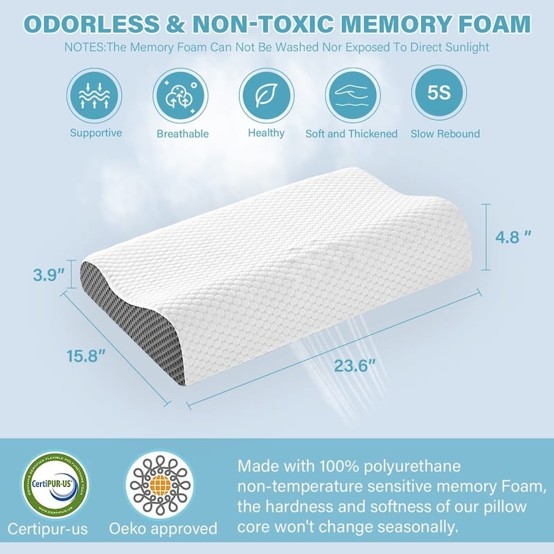 Cooling Memory Foam Wave Pillows, Ergonomic Cervical Contour Pillow - Grey - Single