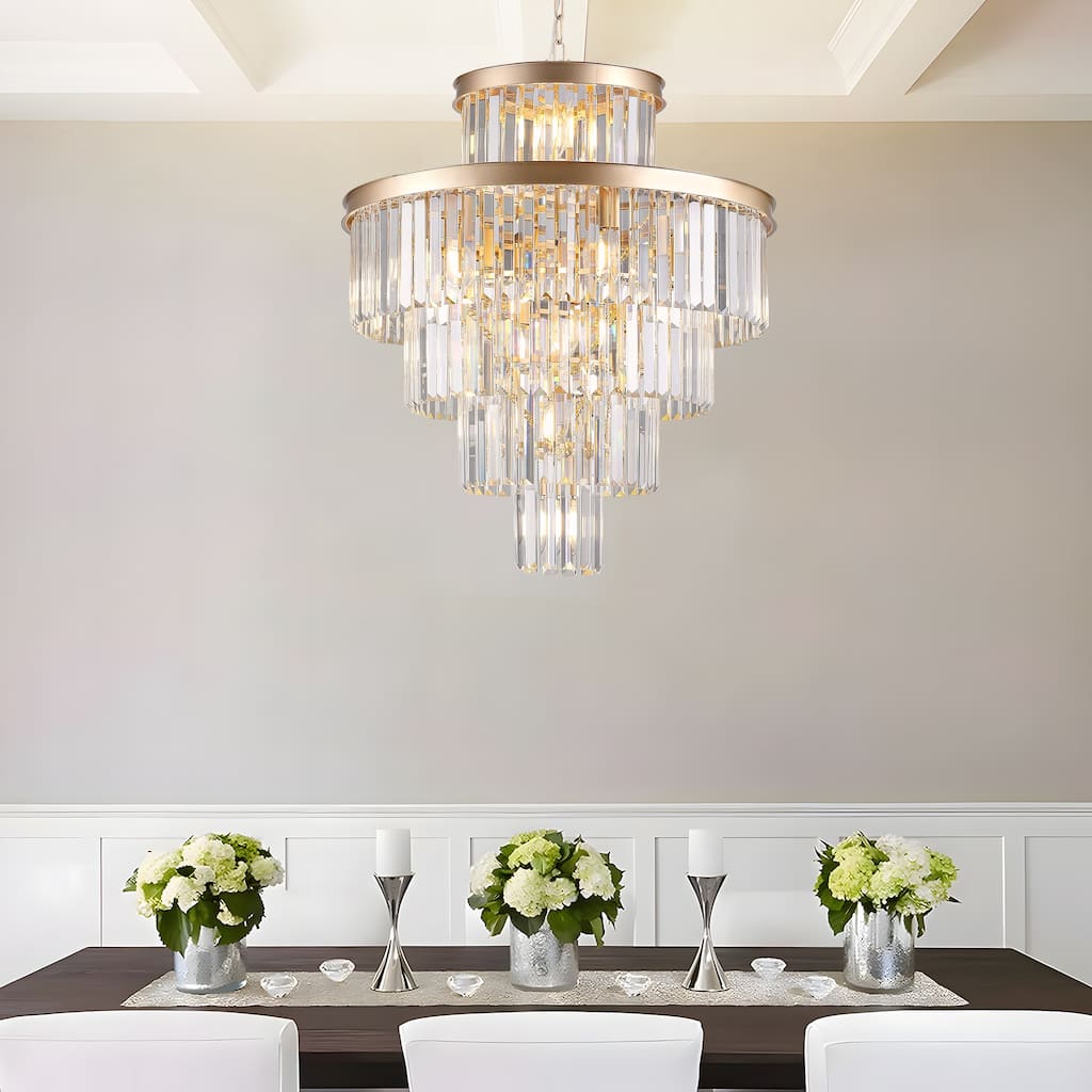Luxury Crystal Chandelier Pendant Ceiling Lighting Fixture, Gold Living Room Hanging Pendant Lighting Fixtures