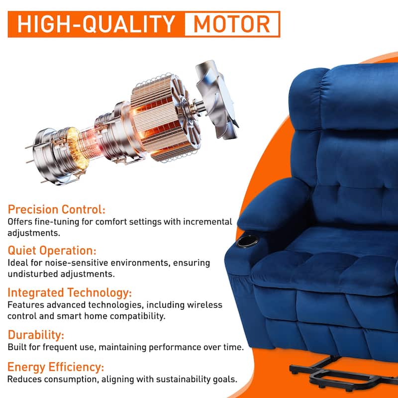 35" Wide Quiet Lift Velvet Recliner w/Massage and Heat