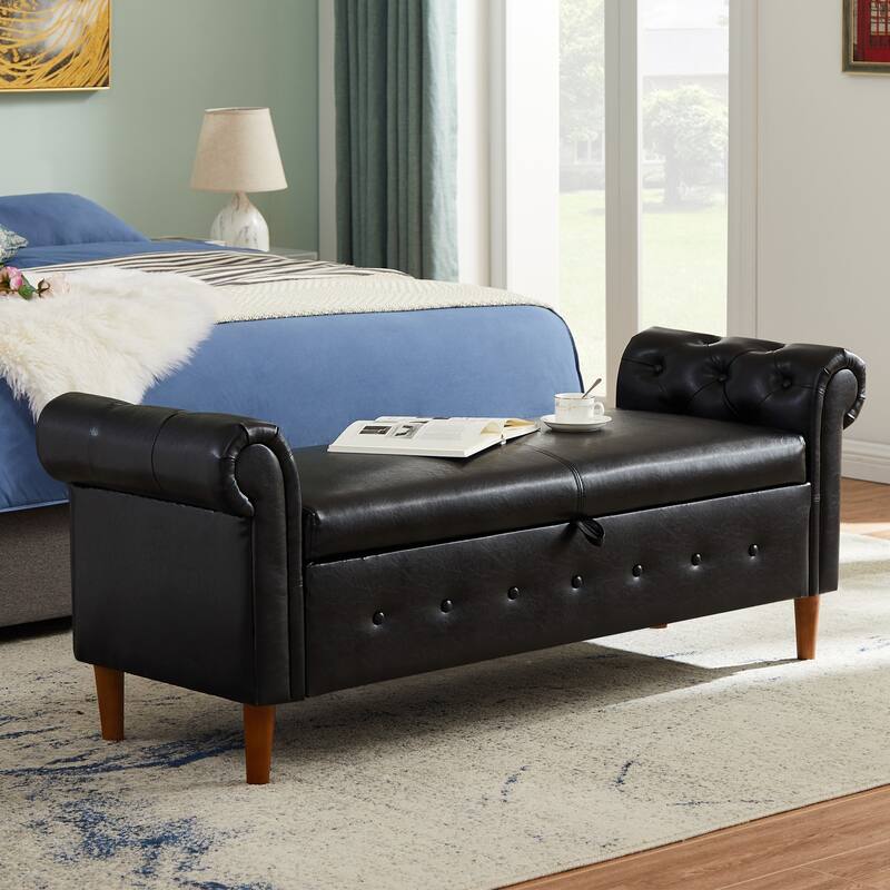 Armed Ottoman Bench PU Leather Bench Button Tufted Sofa Stool Bench Footrest Stoolfor Entryway, Living Room and Window