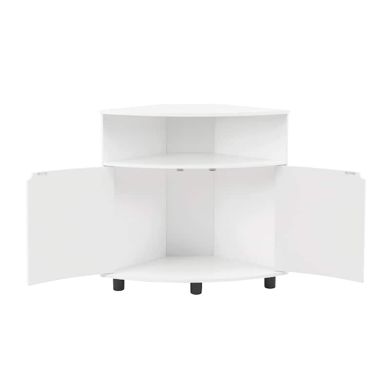 DH BASIC Modern 31-inch LED Corner Accent Cabinet with Open Shelf by Denhour