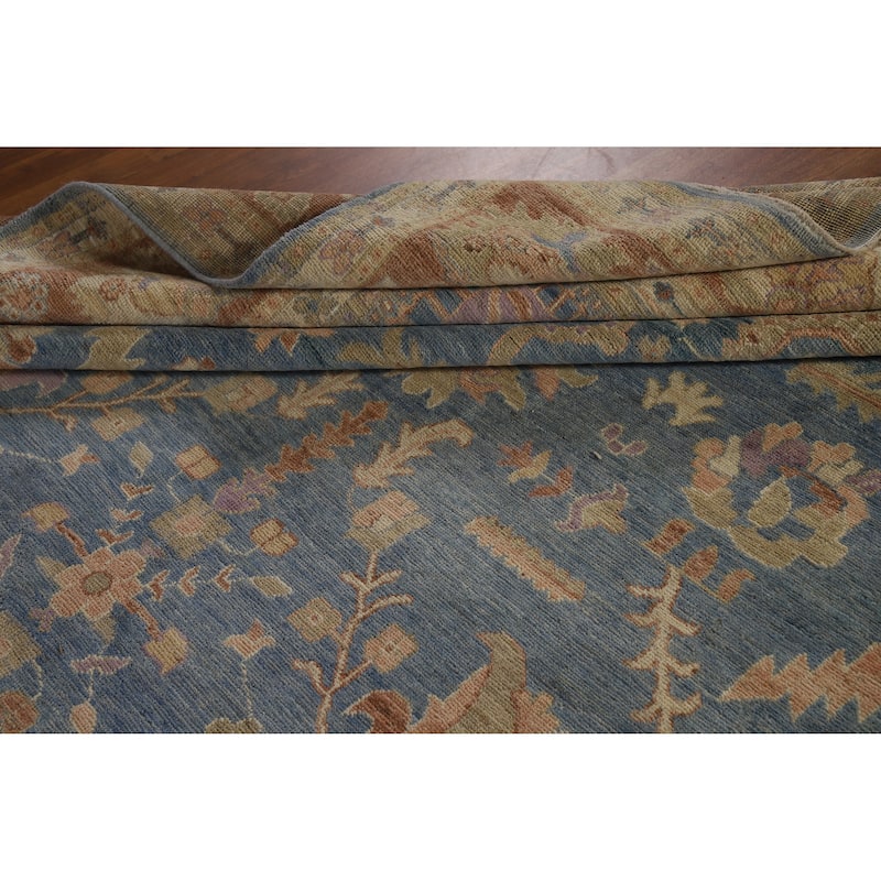 Hand Knotted Oriental 100% Wool Carpet Transitional All-Over Navy Blue & Blues Oushak Area Rug - 13' 11'' X 9' 9''