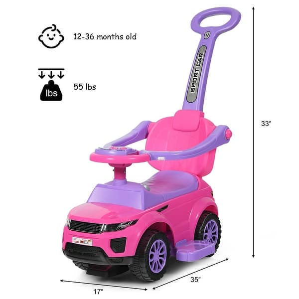 Honey Joy 3 in 1 Ride on Push Car Toddler Stroller Sliding Car with Music-Pink - 35" x 17" x 33" (L x W x H)