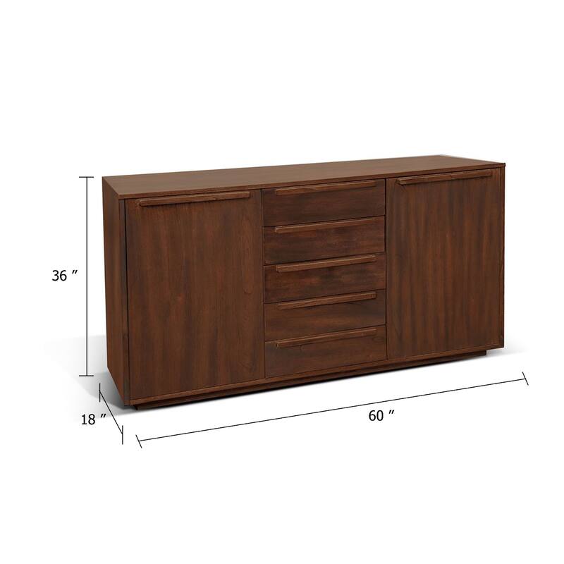 Nancy Sideboard Server with 3 Drawers and 2 Cabinets, Brown Mahogany Wood