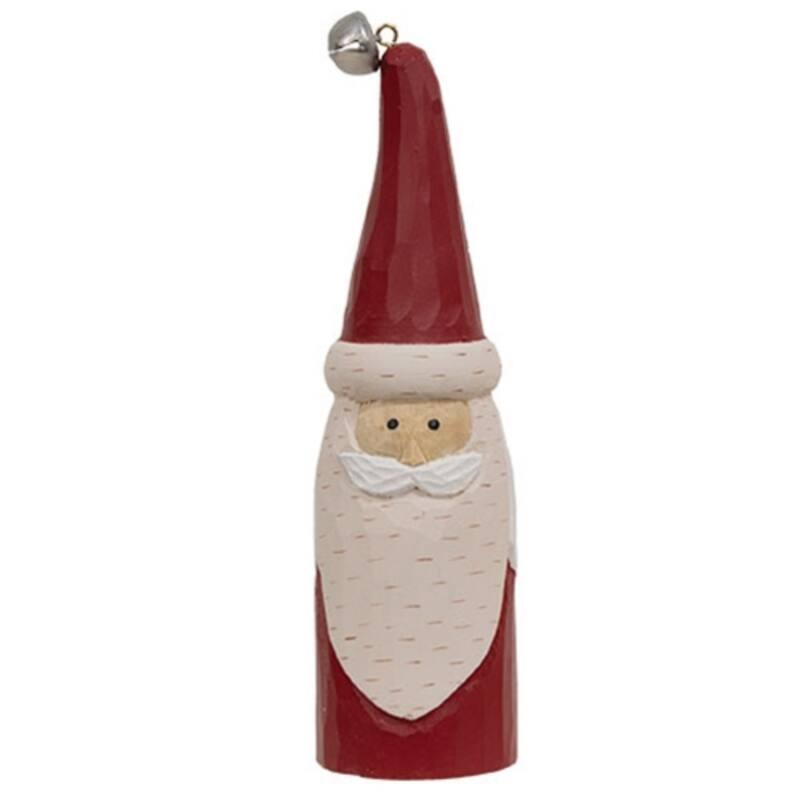 Wooden Santa Bust with Bell Festive Christmas Table Decor - 2.50" x 2.50" x 9" - Red-White