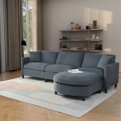 4-seat Sectional Sofa with Curved Ottoman Chaise and Side Pocket