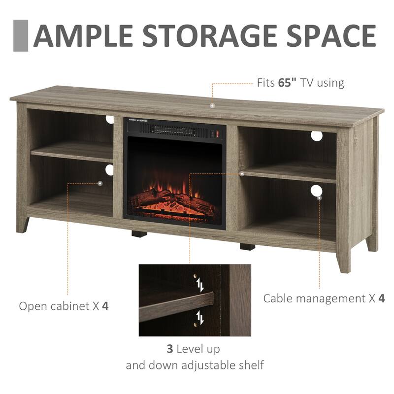 HOMCOM 2-IN-1 Design TV Stand and Electric Fireplace with 4 Cable Management, LED Flame, Fits for 65'' TV