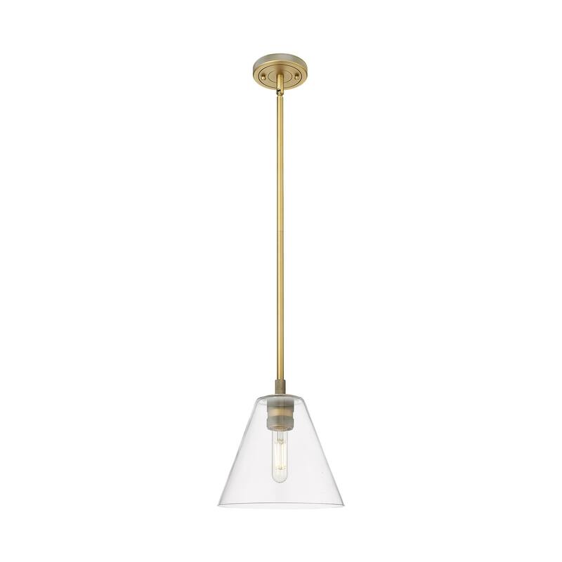 Innovations Lighting 434-1S-8-8 Crown Point Pendant Cone Crown Point - Brushed Brass / Clear