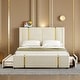 preview thumbnail 2 of 16, Queen Size Upholstered Bed w/ Trundle Bed & 2 Drawers,Modern Platform Bed w/ Gold Decoration, Night Light & USB Charger, Beige