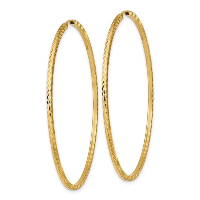 Curata 14k Yellow Gold Diamond Cut Square Tube 1.35x55mm Endless Hoop Earrings
