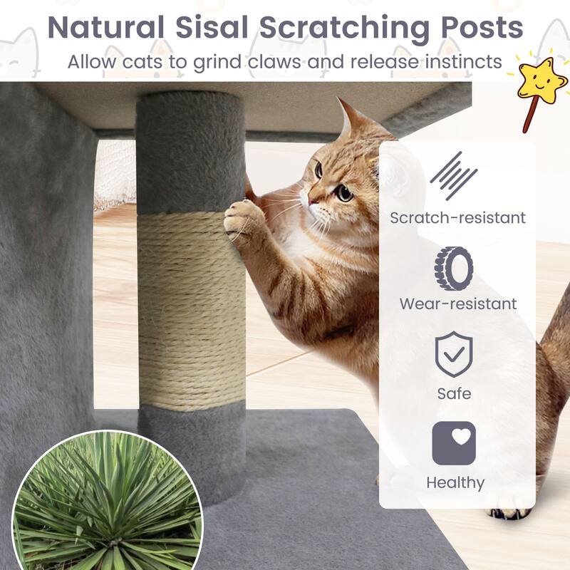 Gymax 25.5'' Cat Tree w/2 Large Condo Padded Top Perch Sisal