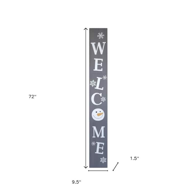 HomeRoots 72" Gray And White Solid Wood Welcome Christmas Snowman Porch Sign