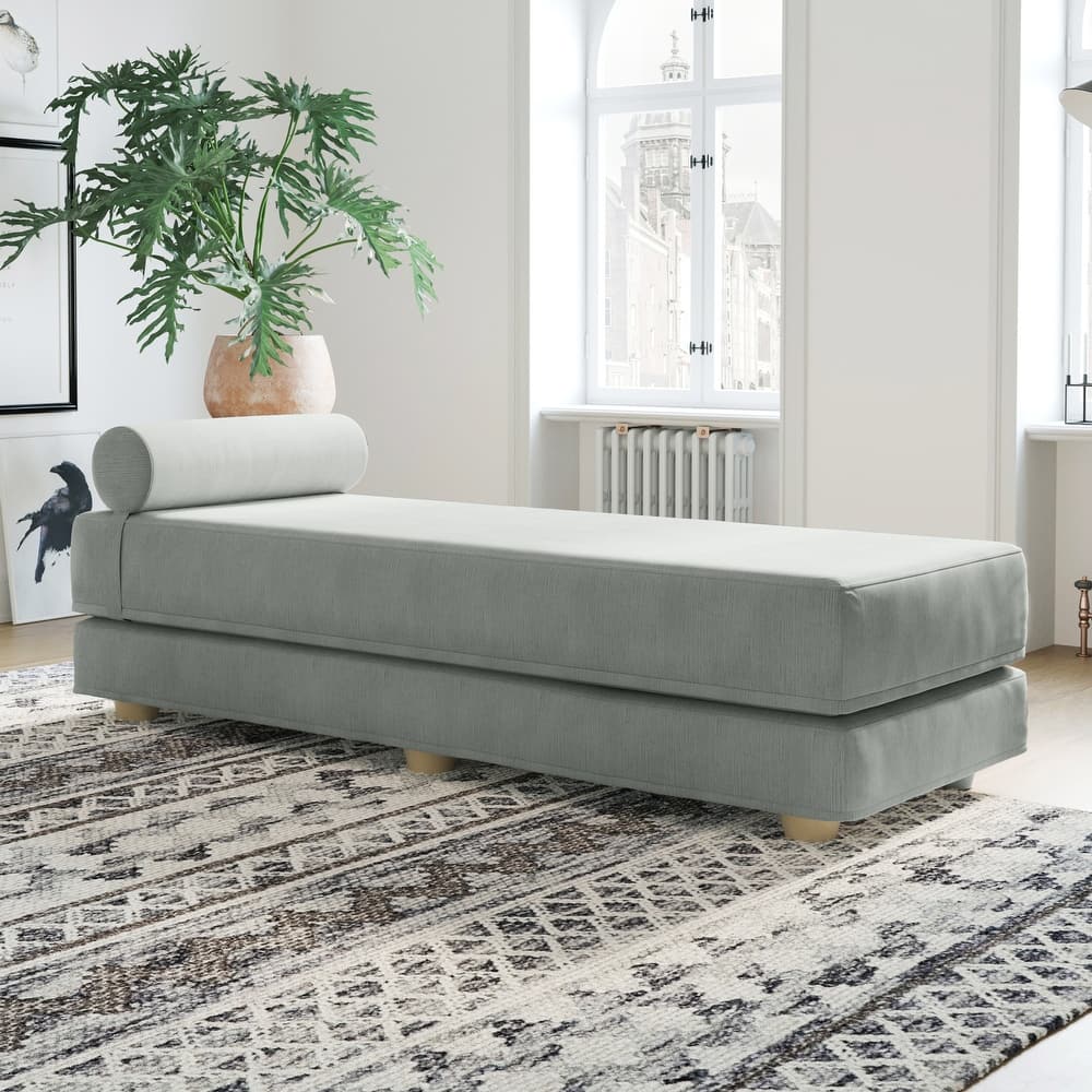 Jaxx Alon Daybed - Fold-Out Sleeper Chaise with Premium Memory Foam Queen-Size Mattress - Made in the USA