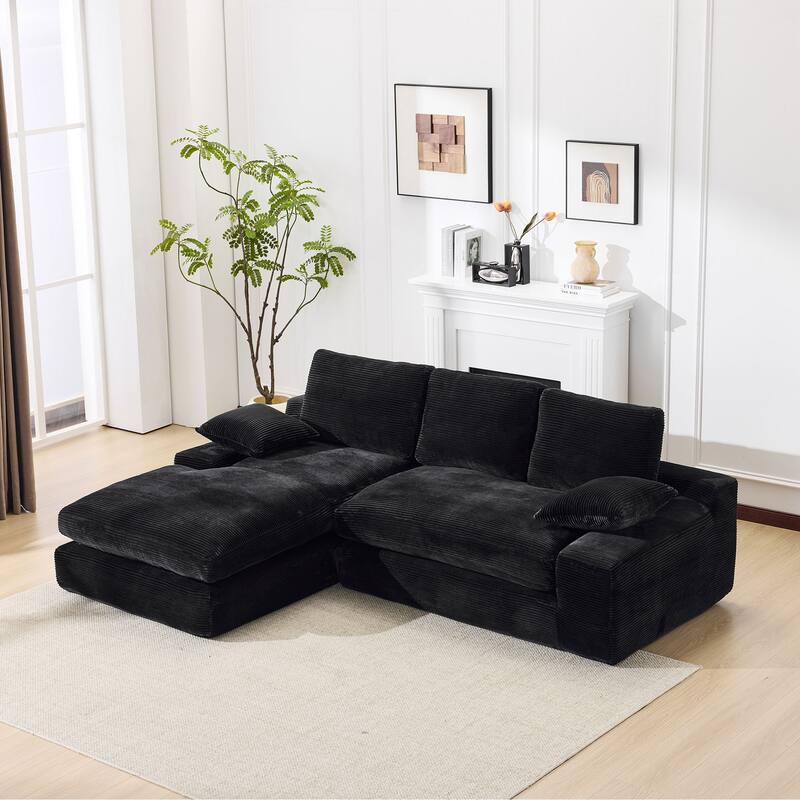 Modular Sectional Cloud Sofa with L-Shape Chaise, Corduroy Upholstered Sleeper Sofa, Compressed Sofa with Pillow