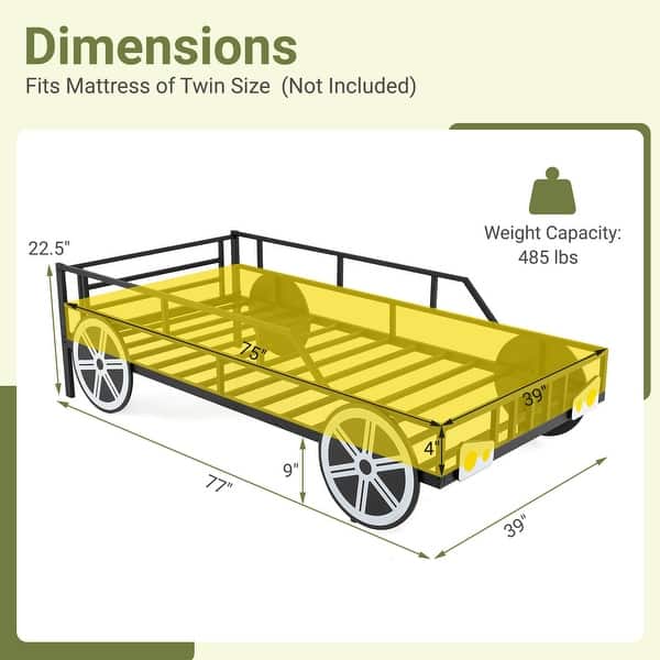 Costway Twin Car-Shaped Metal Bed Frame with Wheels Decorations Safety