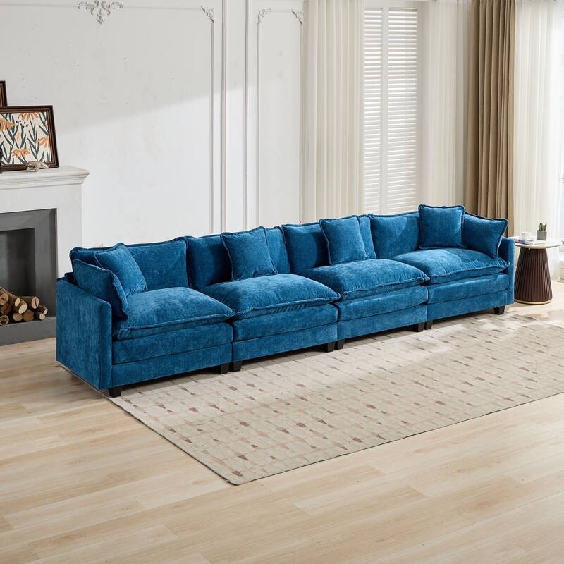 Roomfitters Large Upholstered 4-Seater Sofa with Plush Cushions and Pillows, Modern Cloud Couch for Living Room