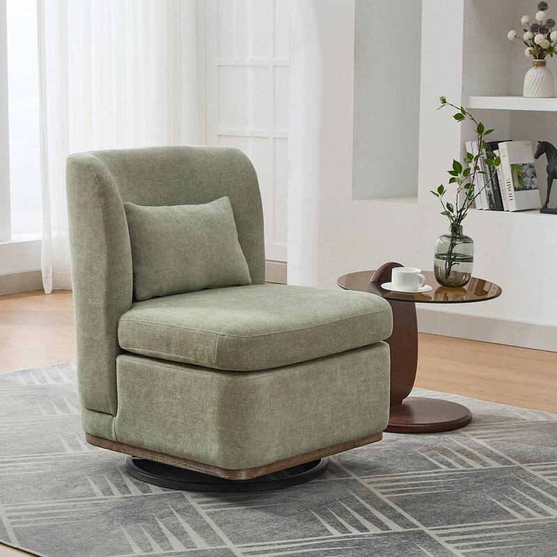25.2" Wide Modern Chenille Upholstered Armless Metal Base 360° Swivel Chair with Pillow