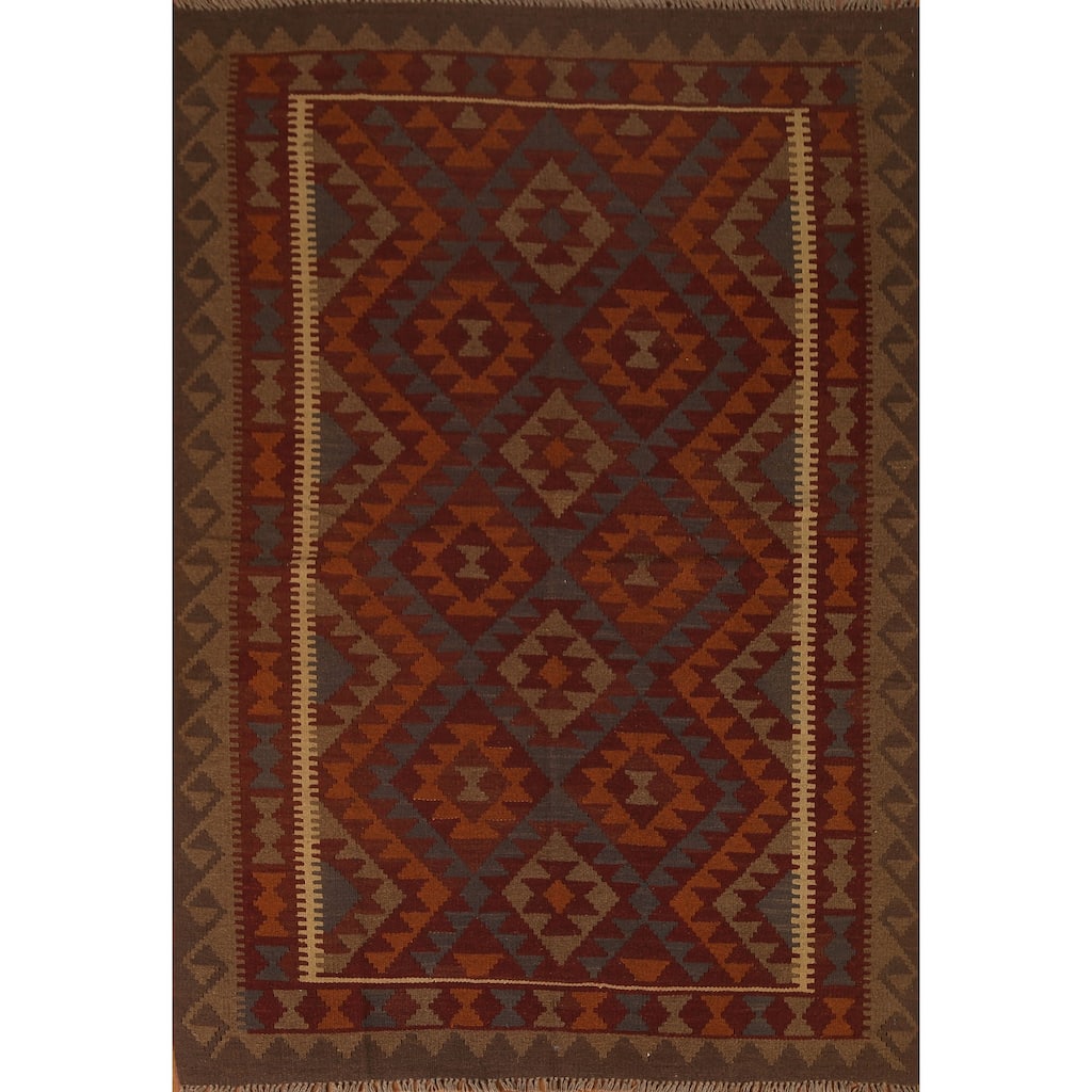 Tribal Geometric Kilim Oriental Area Rug Hand-woven Wool Carpet - 5'0" x 6'6"