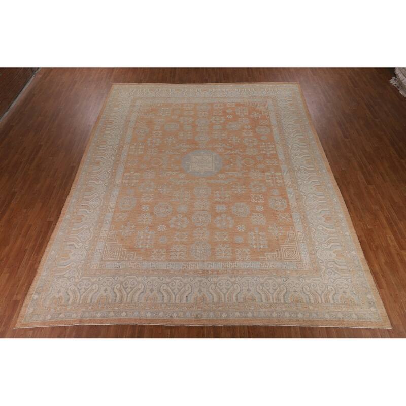 Orange Oushak Turkish Large Rug Hand-Knotted Oriental Wool Carpet - 12'2"x 14'10"
