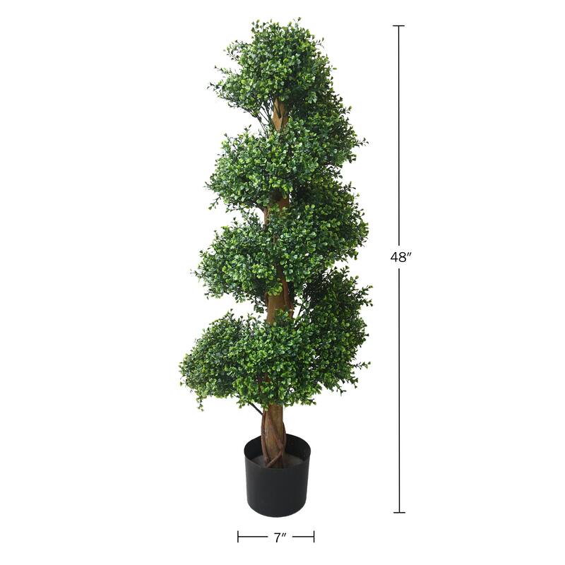 Spiral Topiary Arrangement and Weighted Pot - Faux Boxwood