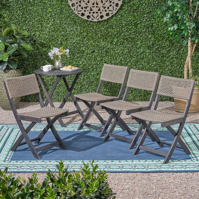 Hillside Outdoor Acacia Wood Foldable Bistro Chairs with Wicker Seating (Set of 4) by Christopher Knight Home