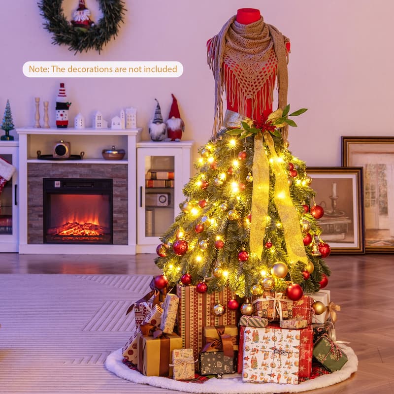 5ft Pre-Lit Mannequin Christmas Tree with 100 LED Lights Red Berries and Gold Ribbon - 5-Ft