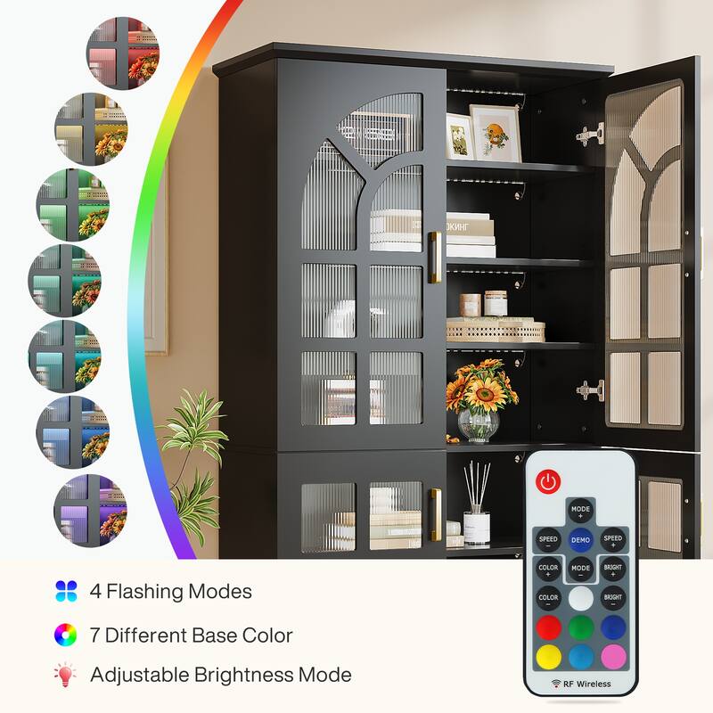 69" Tall Storage Cabinet with Doors, LED Lights, Adjustable Shelves