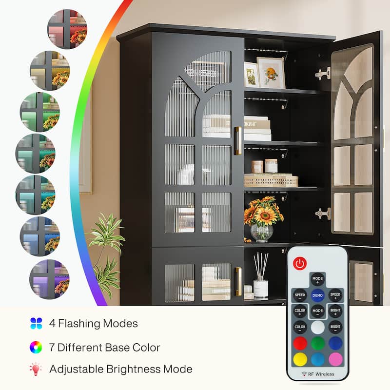 Pantry Cabinet with LED Lights, 68.9" Tall Adjustable Storage Cabinet