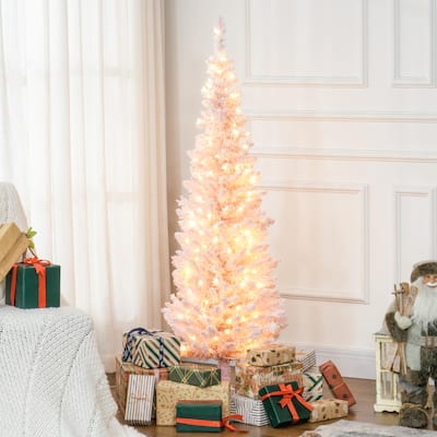 5FT Tall Pre-Lit Slim Artificial Christmas Tree with 160 Warm White LED Lights & 294 Tips