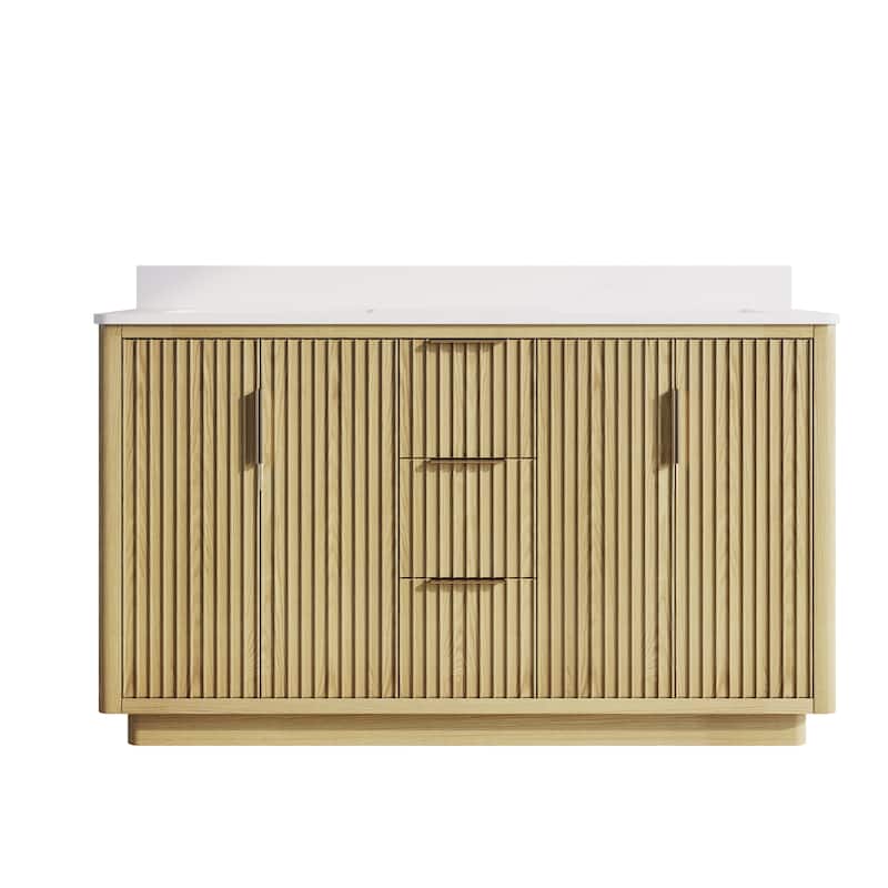 35''H Solid Wood Bathroom Vanity With Stain-resistant Carrera White Quartz Top and Sink